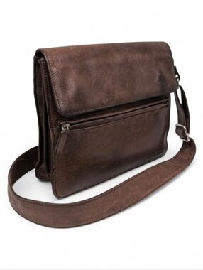 Fossil Crossbody Messenger Style Flap Bag Leather and Fabric Vintage Y2K Brown